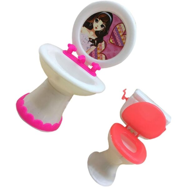 Alasum Set Mobili Bagno Miniatura per Casa delle Bambole - WC e Lavabo in Plastica Sicura