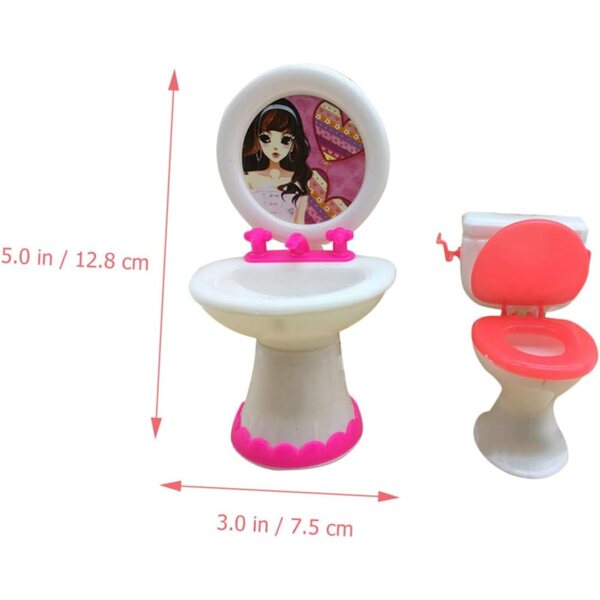 Alasum Set Mobili Bagno Miniatura per Casa delle Bambole - WC e Lavabo in Plastica Sicura
