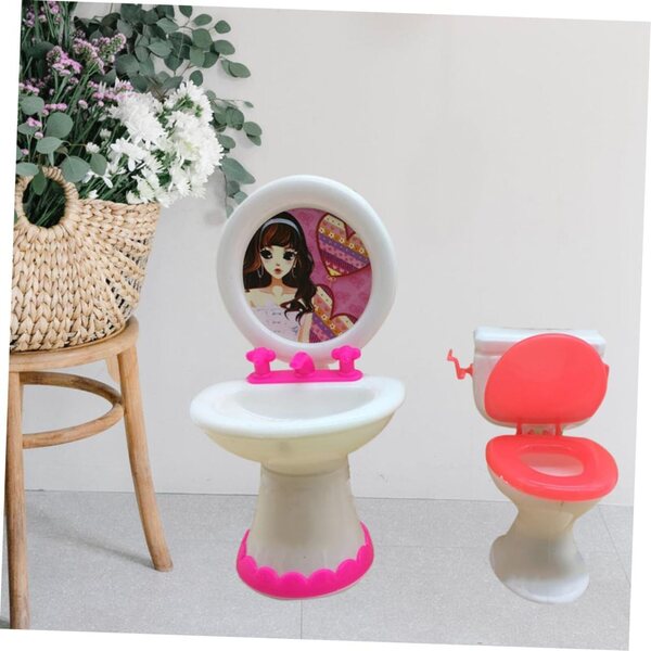 Alasum Set Mobili Bagno Miniatura per Casa delle Bambole - WC e Lavabo in Plastica Sicura