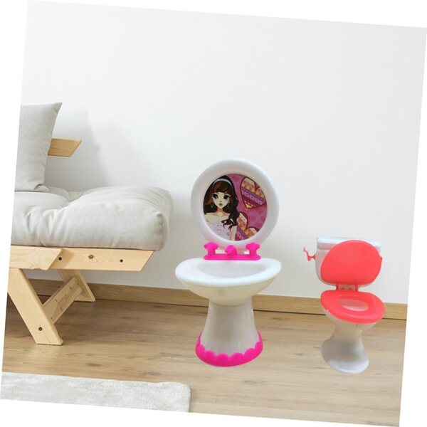 Alasum Set Mobili Bagno Miniatura per Casa delle Bambole - WC e Lavabo in Plastica Sicura