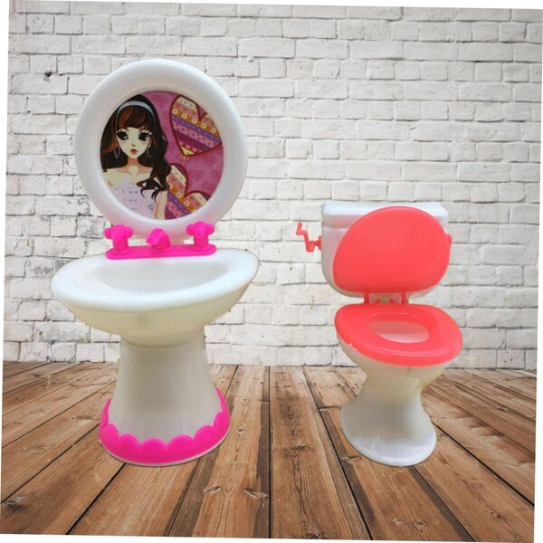 Alasum Set Mobili Bagno Miniatura per Casa delle Bambole - WC e Lavabo in Plastica Sicura