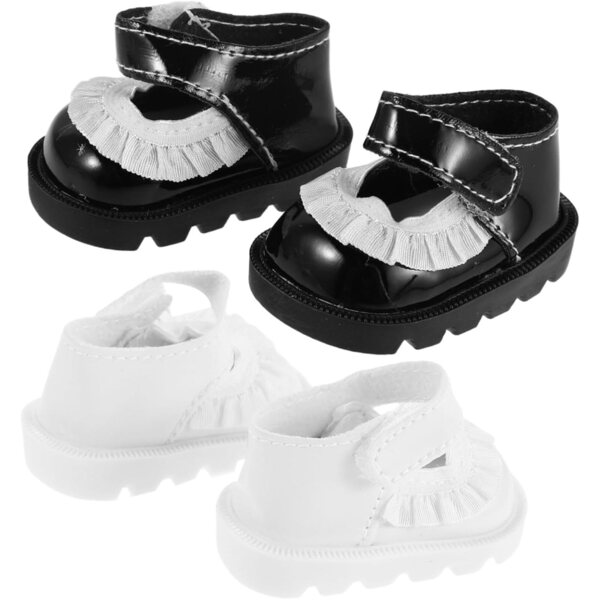 ORFOFE 2 Paar Mini-Puppenschuhe mit schwarzer und weißer Spitze, dekorative Accessoires
