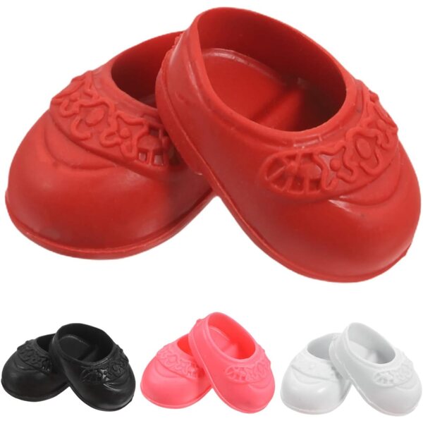 ORFOFE 4 Paar flache Mini-Schuhe für 17-cm-Puppen, rot, schwarz und weiß