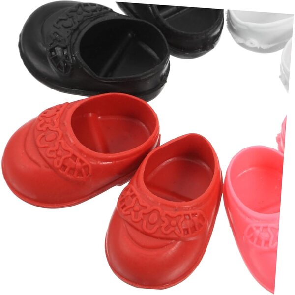 ORFOFE 4 Paar flache Mini-Schuhe für 17-cm-Puppen, rot, schwarz und weiß