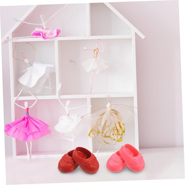 ORFOFE 4 Paar flache Mini-Schuhe für 17-cm-Puppen, rot, schwarz und weiß