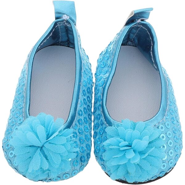 Paillettenschuhe für Puppe, funkelndes Blau, elegantes Zubehör, Miniaturgröße
