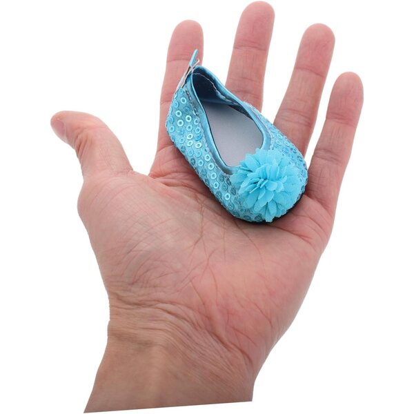 Paillettenschuhe für Puppe, funkelndes Blau, elegantes Zubehör, Miniaturgröße
