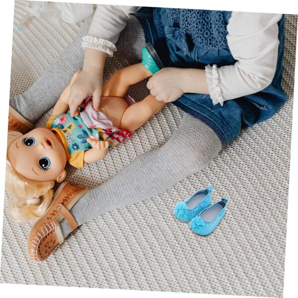 Paillettenschuhe für Puppe, funkelndes Blau, elegantes Zubehör, Miniaturgröße