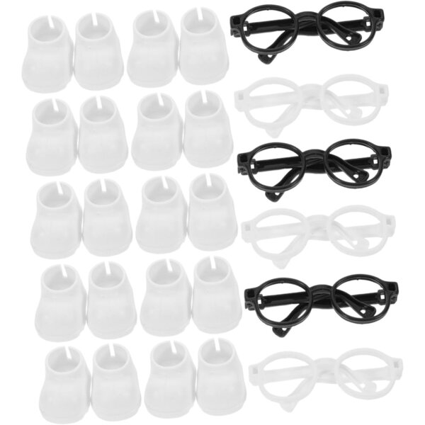 Mini accessori per bambole: scarpe e occhiali in plastica per mini bambole