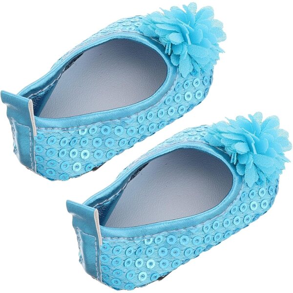 Scarpe Paillettes per Bambole con Fiori in PU Blu Cielo - Accessori Eleganti per Gioco