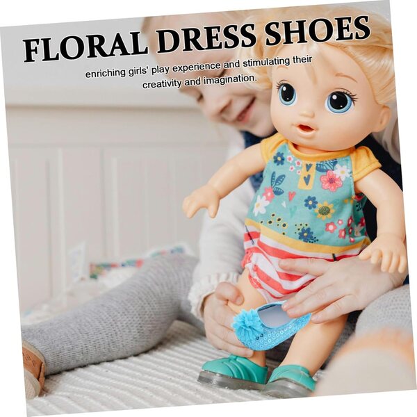 Scarpe Paillettes per Bambole con Fiori in PU Blu Cielo - Accessori Eleganti per Gioco
