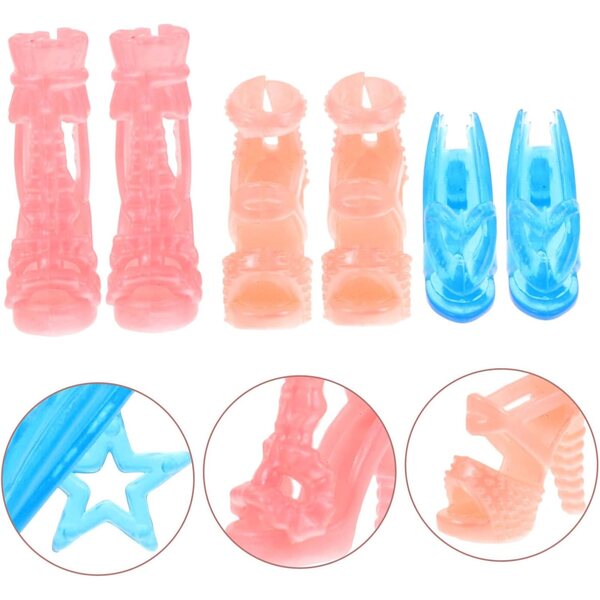 Mini Scarpe Trasparenti per Bambole 30 cm - 15 Paia di Scarpe Creative in Plastica
