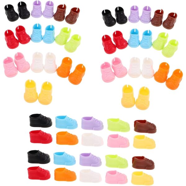 40 Paar Miniaturschuhe für Puppen – Bunte Stiefeletten und Sneakers 17 cm
