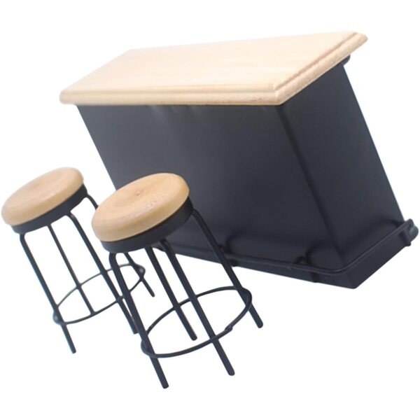 YARNOW Set Mini Bar in Legno con Bancone e 2 Sgabelli per Casa delle Bambole