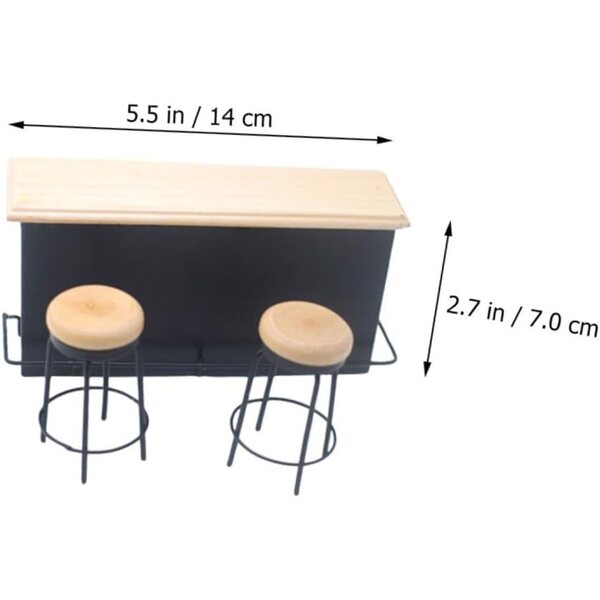 YARNOW Set Mini Bar in Legno con Bancone e 2 Sgabelli per Casa delle Bambole