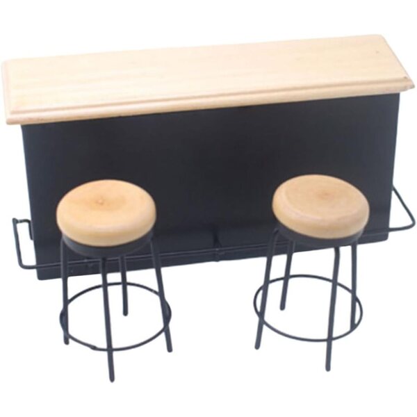 YARNOW Set Mini Bar in Legno con Bancone e 2 Sgabelli per Casa delle Bambole