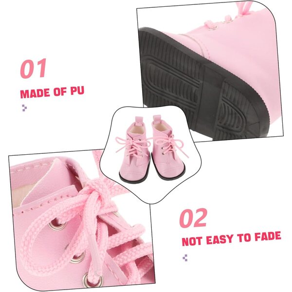 Miniaturschuhe für 18-Zoll-Puppen – langlebige und dekorative rosa PU-Stiefeletten