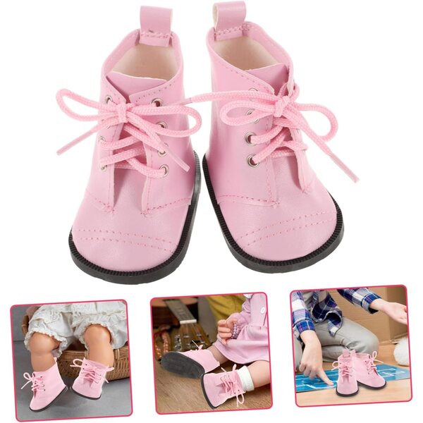 Miniaturschuhe für 18-Zoll-Puppen – langlebige und dekorative rosa PU-Stiefeletten