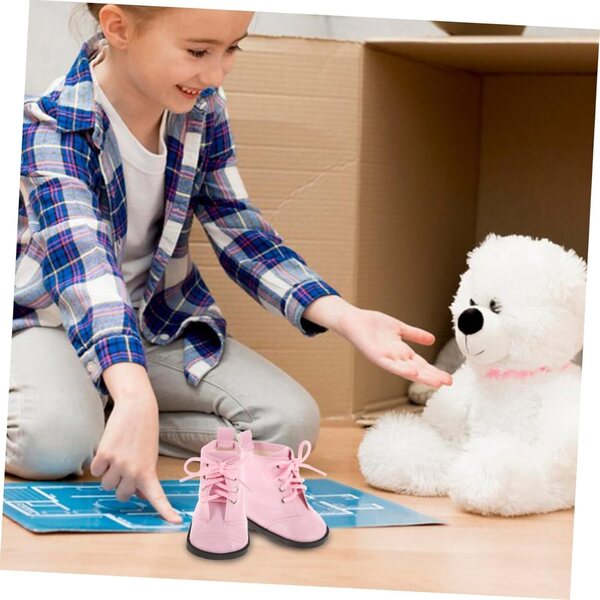 Miniatur-Puppenstiefel aus rosa PU, leicht und bequem, Modeaccessoire, 18 cm
