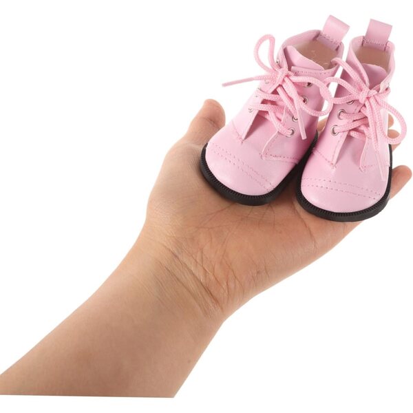 Miniatur-Puppenstiefel aus rosa PU, leicht und bequem, Modeaccessoire, 18 cm