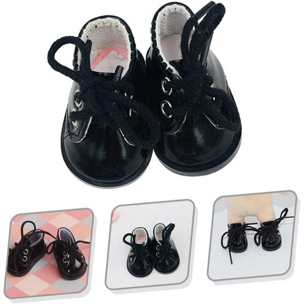 Mini Scarpe Nere in Pelle per Bambole – Accessori Decorativi per Creazioni DIY
