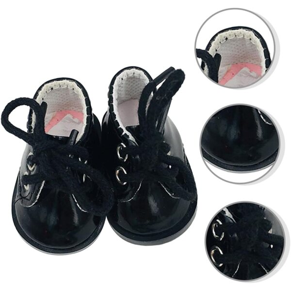 Mini Scarpe Nere in Pelle per Bambole – Accessori Decorativi per Creazioni DIY