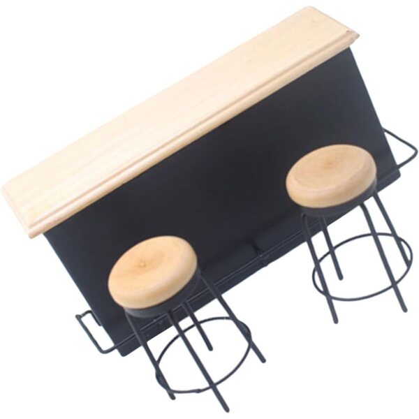 Miniaturmöbelset Bartheke und 2 Hocker aus Holz und Metall für Puppenhaus