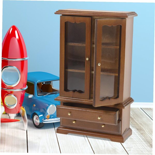 Libreria in Miniatura SOPOTUTU per Casa delle Bambole 1/12, Legno e Vetro