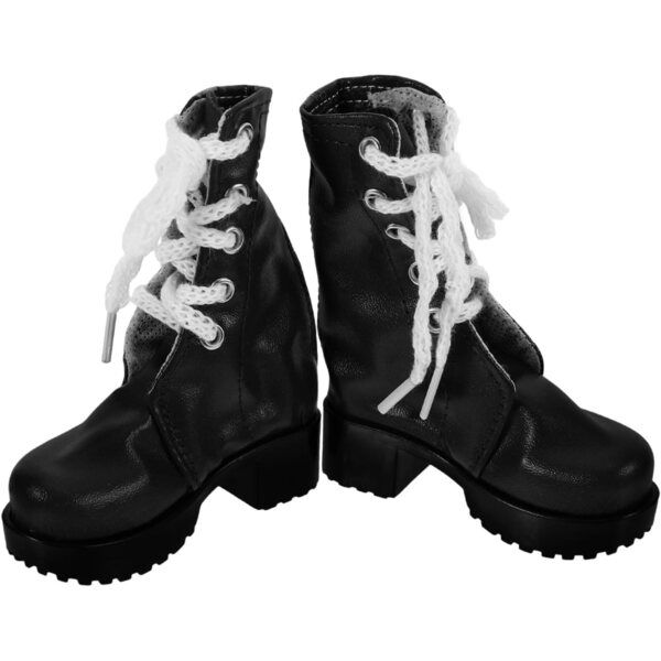Mini-Dekorationsstiefel für Puppen aus schwarzem PU – Miniaturschuhe 9,8 x 8 x 3,3 cm