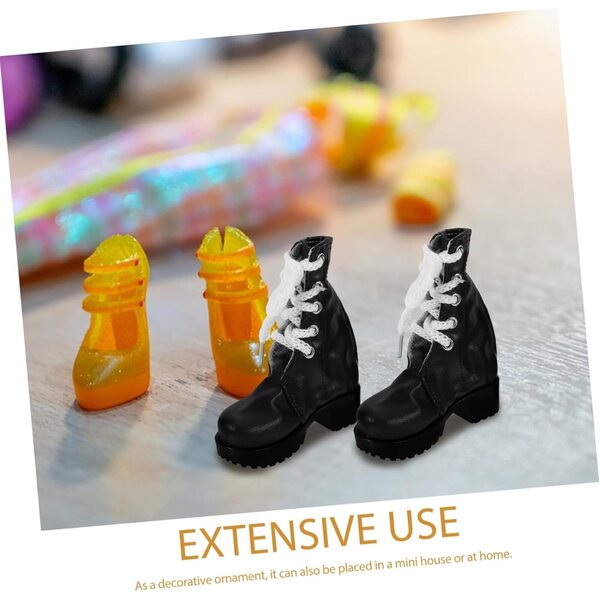 Mini Bottines Decorative per Bambole in PU Nero - Scarpe Miniature 9,8x8x3,3 cm