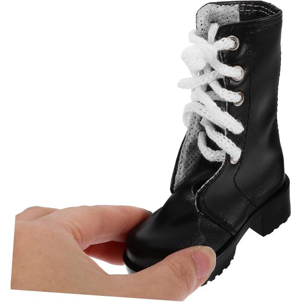 Mini Bottines Decorative per Bambole in PU Nero - Scarpe Miniature 9,8x8x3,3 cm