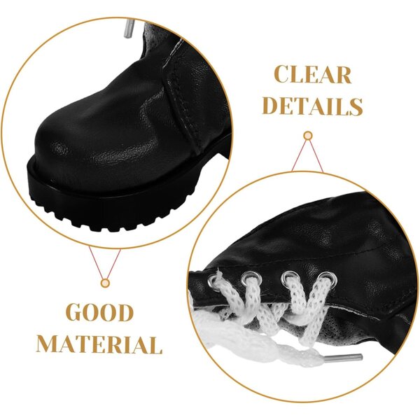 Mini Bottines Decorative per Bambole in PU Nero - Scarpe Miniature 9,8x8x3,3 cm