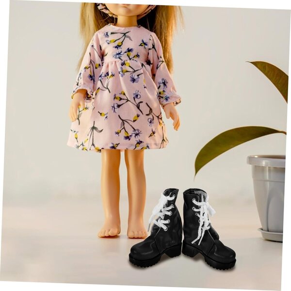 Mini Bottines Decorative per Bambole in PU Nero - Scarpe Miniature 9,8x8x3,3 cm