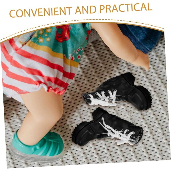 Mini Bottines Decorative per Bambole in PU Nero - Scarpe Miniature 9,8x8x3,3 cm
