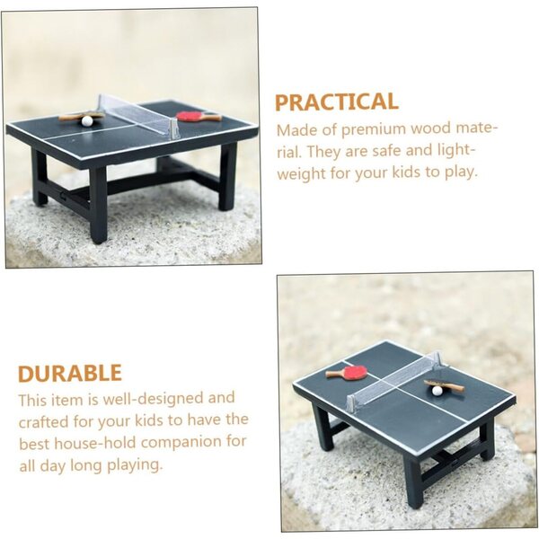 Mini-Tischtennisplatte aus Holz für Puppenhaus- und Miniaturspiele