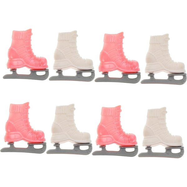 Set 4 Paia Pattini a Rotelle Miniature per Bambole 6 cm Bianco e Rosa Decorativi