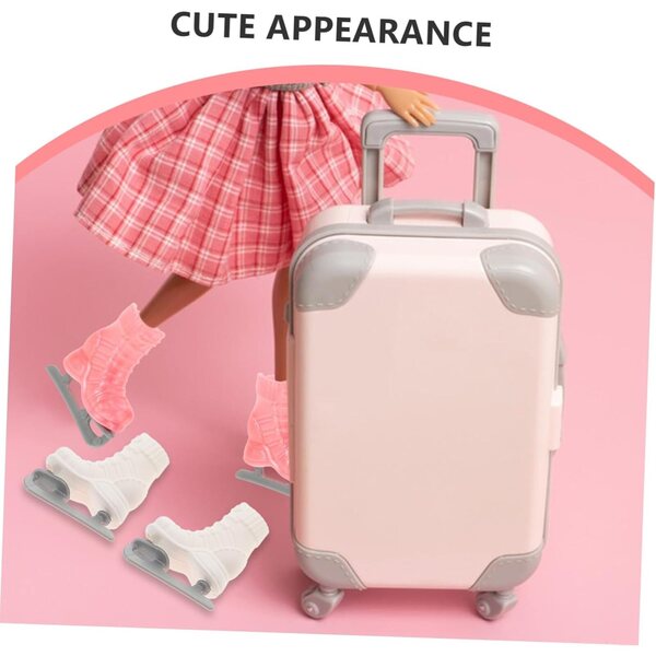 Set 4 Paia Pattini a Rotelle Miniature per Bambole 6 cm Bianco e Rosa Decorativi