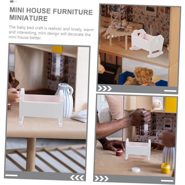 Mini culla in legno bianca 2 pezzi per casa delle bambole, accessori miniatura eleganti