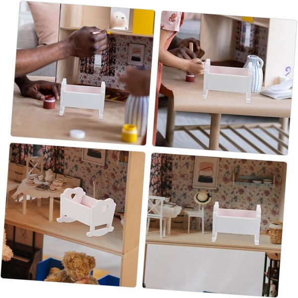 Mini culla in legno bianca 2 pezzi per casa delle bambole, accessori miniatura eleganti
