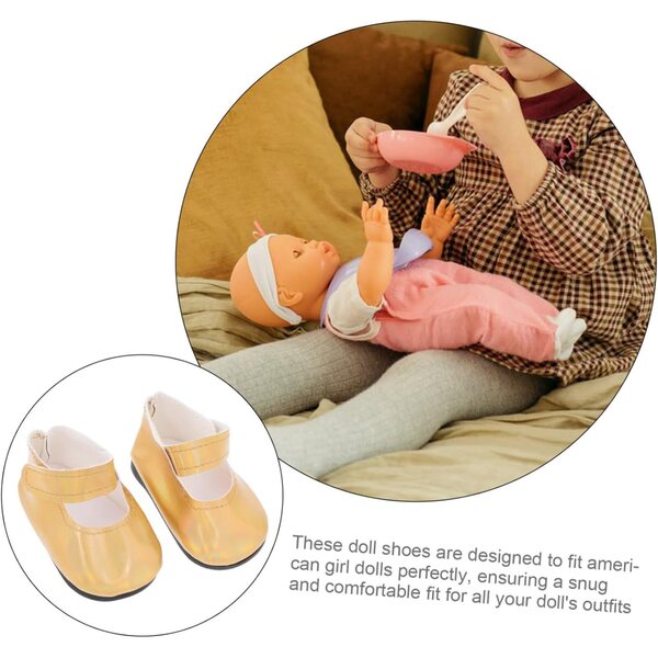 Goldene PU-Miniaturschuhe für 18-Zoll-Puppen – stilvolle und langlebige Accessoires