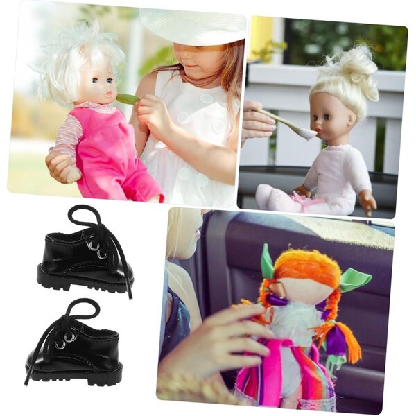 Miniaturschuhe aus schwarzem Kunstleder für Puppen 15-20 cm Wohnaccessoires