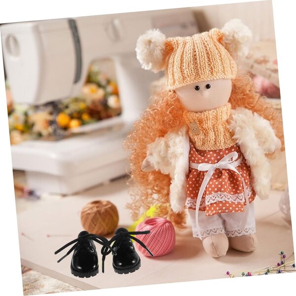 Miniaturschuhe aus schwarzem Kunstleder für Puppen 15-20 cm Wohnaccessoires