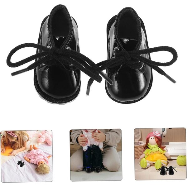Miniaturschuhe aus schwarzem Kunstleder für Puppen 15-20 cm Wohnaccessoires