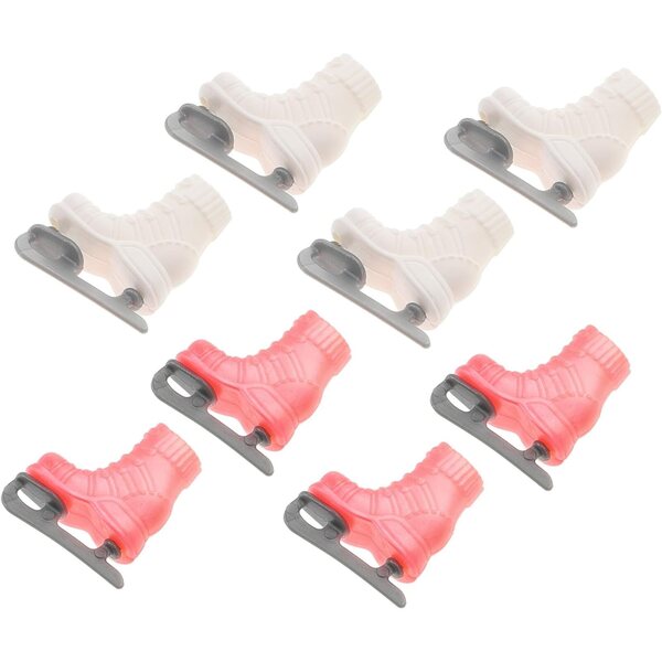 Mini-Rollschuhe für 6-cm-Puppen – 4 Paar aus weißem und rosa Kunststoff