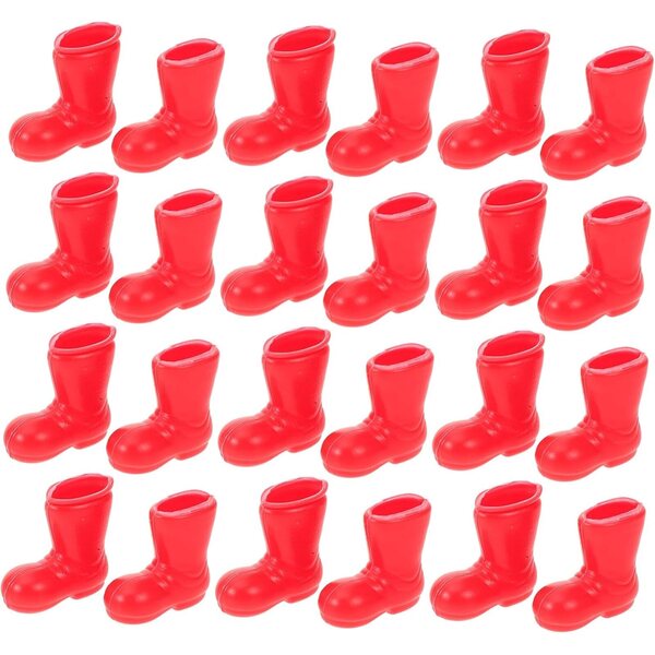 Mini-Stiefel aus rotem Kunststoff, 2 cm, für Puppen – Set mit 50 Teilen für Dekorationen und Bastelarbeiten