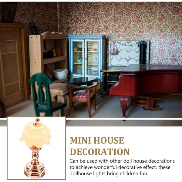 Alasum Miniatur-Roségold-Lampe mit beigem Lampenschirm für Puppenhaus 1:12