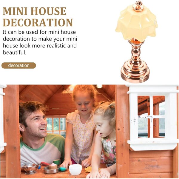 Alasum Miniatur-Roségold-Lampe mit beigem Lampenschirm für Puppenhaus 1:12