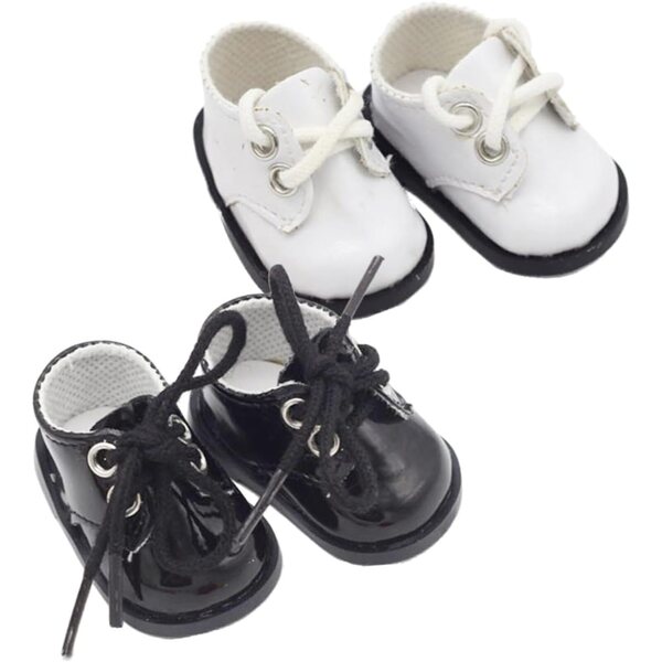 20 cm große Lederschuhe für Minipuppen, 2 Paar schwarz und weiß für Dekorationen und Kostüme