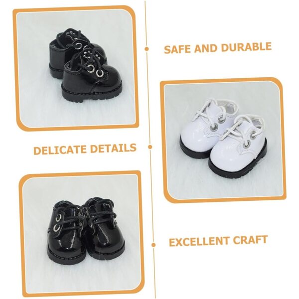 20 cm große Lederschuhe für Minipuppen, 2 Paar schwarz und weiß für Dekorationen und Kostüme