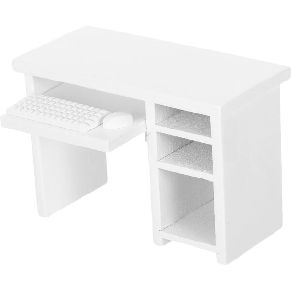 Scrivania per Casa delle Bambole 1:12, Tavolo Computer in Miniatura Bianco WEKAMOS